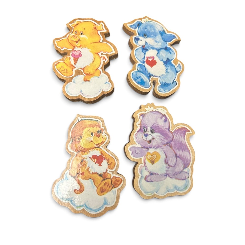 RARE Vintage 1980s Care Bears Cousins Wooden Madnets Lot of 4 MINT